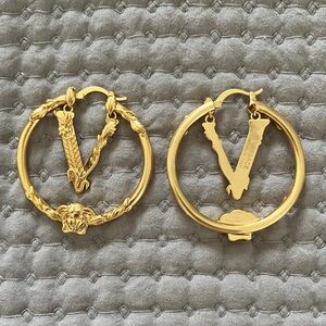 Faux Versace Gold V Medusa Earrings